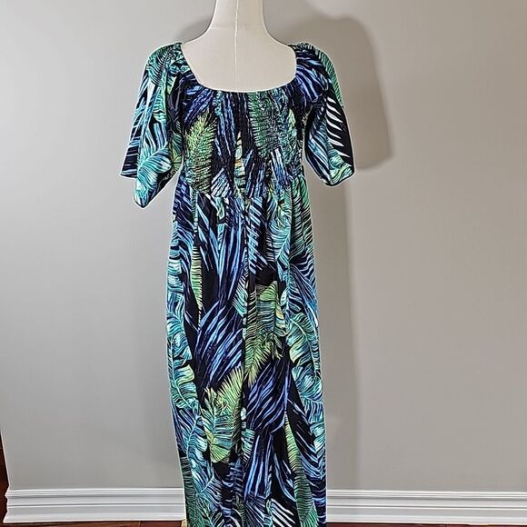 Maxi Silk-Like Elastic Scoop Neck Flowy Slip On Beach Dress XL NWOT - Picture 6 of 7